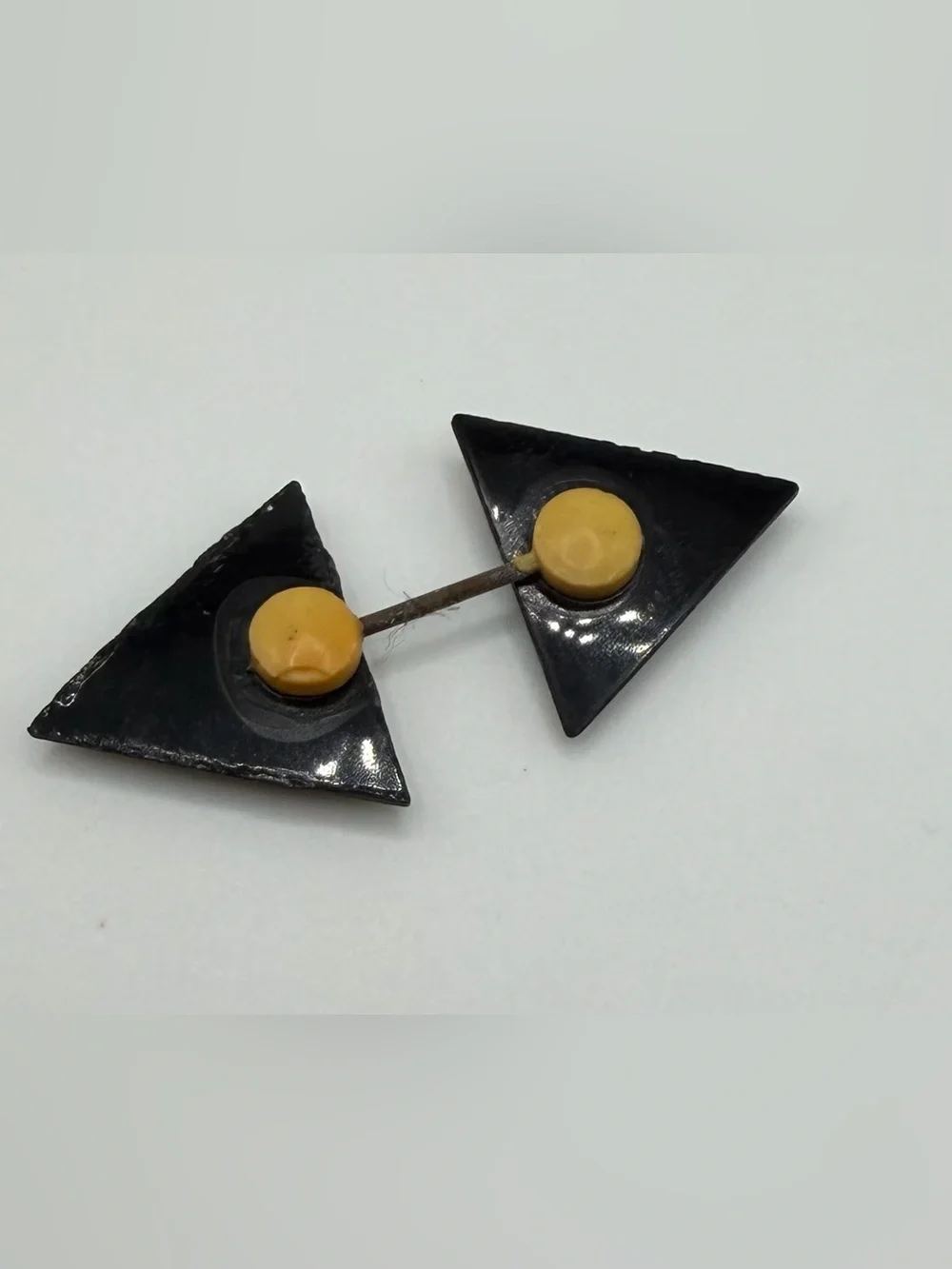 Black Cream Bakelite Geometric Triangle Double End Art Deco Jabot Vtg Layered